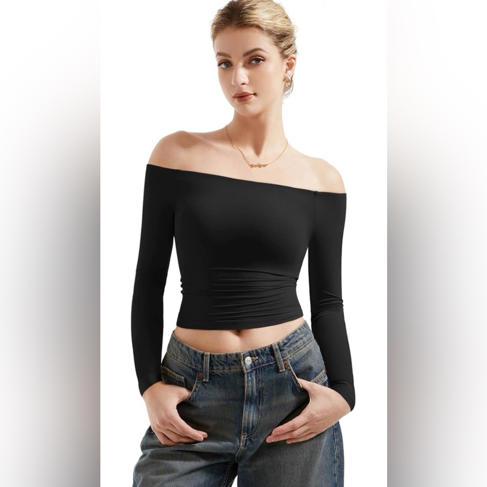 Suuksess Off The Shoulder Double Lined Long Sleeve Black Top Size M